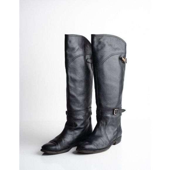 Frye Goodyear Welt Womens Black Leather Riding Boots Dorado US 6 Spain 77560 - Picture 1 of 8